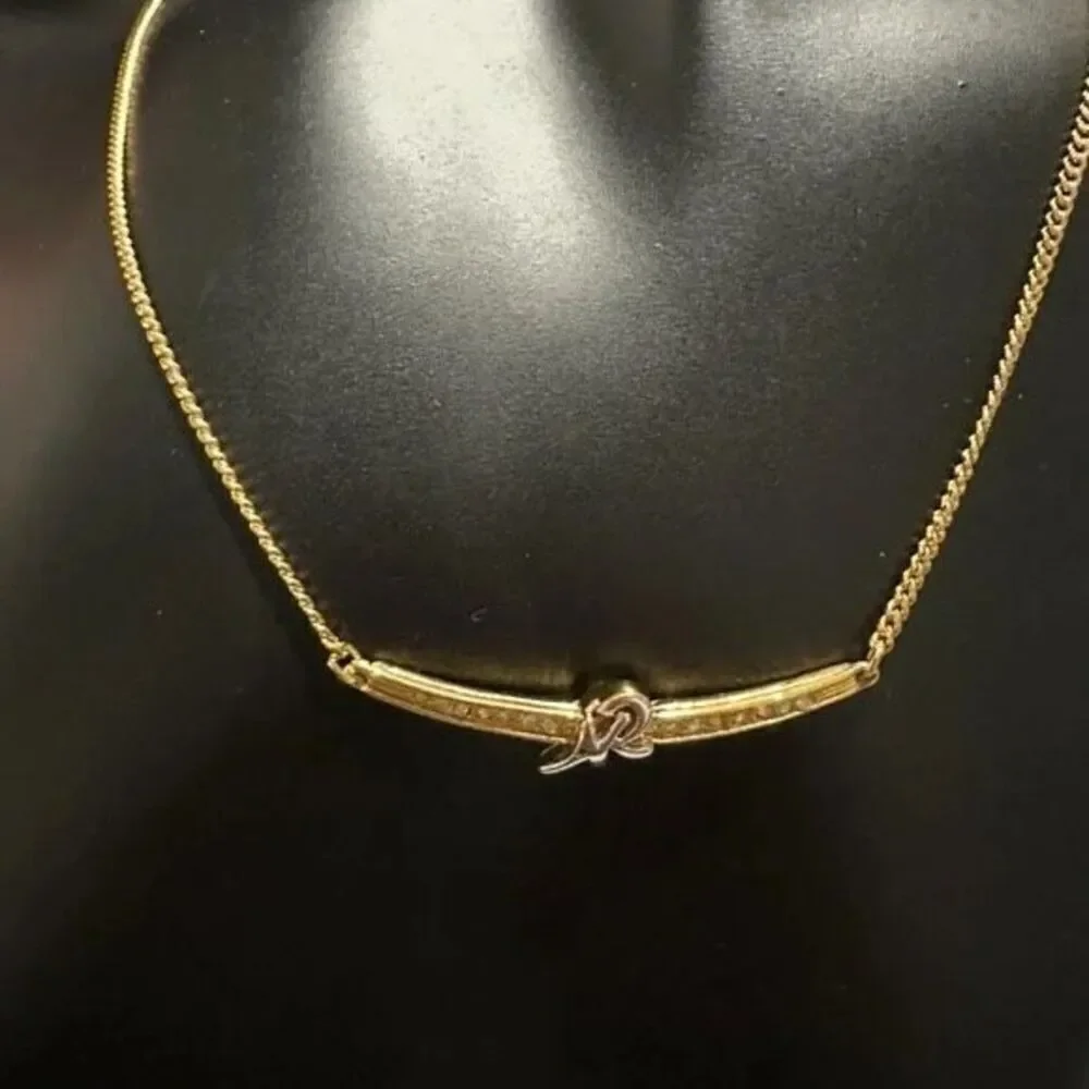 Nina Ricci Gold Plated Logo Tag Chain Necklace 14” Short Luxury Simple